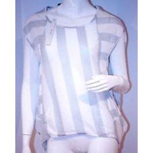 POLECI White  SILVER Stripe OVERSIZE Bubble TOP Asymmetric MADE IN USA M